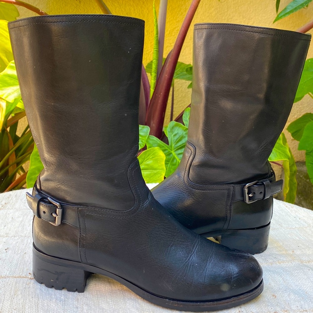 Prada Black Leather Combat Boots